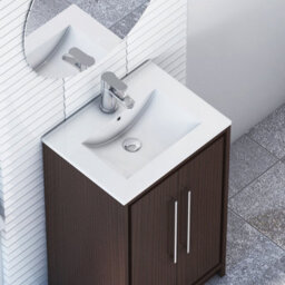 Royal Bathrooms Livora 500mm Black Woodgrain Cloakroom Floor Standing Vanity Unit 2 Door With Minimalist Basin - thumbnail 5