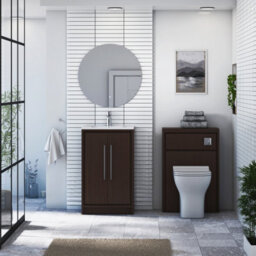 Royal Bathrooms Livora 500mm Black Woodgrain Cloakroom Floor Standing Vanity Unit 2 Door With Minimalist Basin - thumbnail 3