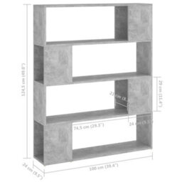 Berkfield Book Cabinet Room Divider Concrete Grey 100X24X124 Cm - thumbnail 7