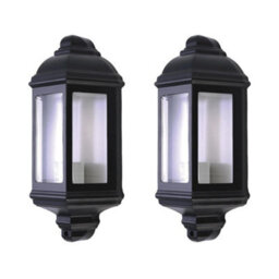 First Choice Lighting Set Of 2 Parkins - Black Outdoor Half Lantern Wall Lights