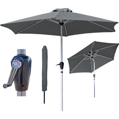 Glamhaus Tilting Garden Parasol Table Umbrella 2.7M With Crank Handle, Uv40 Protection, Free Protection Cover - Dark Grey - image 1