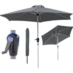 Glamhaus Tilting Garden Parasol Table Umbrella 2.7M With Crank Handle, Uv40 Protection, Free Protection Cover - Dark Grey
