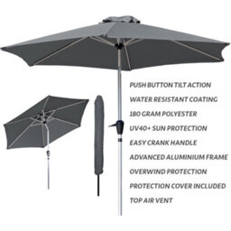 Glamhaus Tilting Garden Parasol Table Umbrella 2.7M With Crank Handle, Uv40 Protection, Free Protection Cover - Dark Grey - thumbnail 2