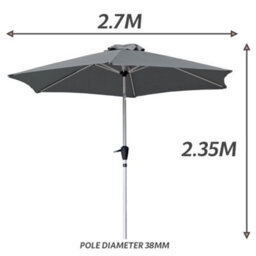Glamhaus Tilting Garden Parasol Table Umbrella 2.7M With Crank Handle, Uv40 Protection, Free Protection Cover - Dark Grey - thumbnail 3
