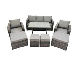 Fimous Garden Rattan Outdoor Furniture Set 9 Seater With 3 Seater Sofa 2 Big Stool 2 Small Stools Dark Grey - thumbnail 2