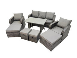 Fimous Garden Rattan Outdoor Furniture Set 9 Seater With 3 Seater Sofa 2 Big Stool 2 Small Stools Dark Grey - thumbnail 1
