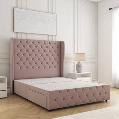 Bsspoke Faye Divan Bed Set Pink Plush Velvet With 54Inch Headboard & Footboard & No Mattress No Drawers In 4Ft 4Ft6 5Ft 6Ft - image 1