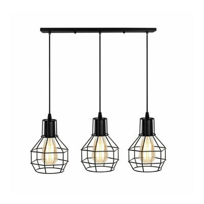 Industrial 3-Light Pendant Light, Flush Mount Ceiling Light Fixture With Black Metal Cage Shade, Pendant Lighting For Kitchen - image 1