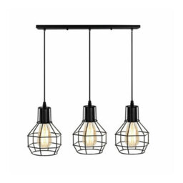 Industrial 3-Light Pendant Light, Flush Mount Ceiling Light Fixture With Black Metal Cage Shade, Pendant Lighting For Kitchen