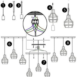 Industrial 3-Light Pendant Light, Flush Mount Ceiling Light Fixture With Black Metal Cage Shade, Pendant Lighting For Kitchen - thumbnail 7