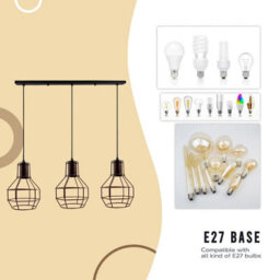 Industrial 3-Light Pendant Light, Flush Mount Ceiling Light Fixture With Black Metal Cage Shade, Pendant Lighting For Kitchen - thumbnail 5