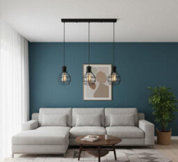 Industrial 3-Light Pendant Light, Flush Mount Ceiling Light Fixture With Black Metal Cage Shade, Pendant Lighting For Kitchen - thumbnail 6