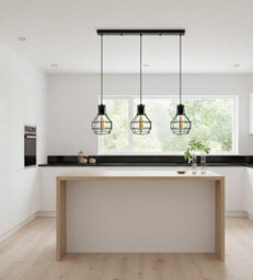 Industrial 3-Light Pendant Light, Flush Mount Ceiling Light Fixture With Black Metal Cage Shade, Pendant Lighting For Kitchen - thumbnail 9