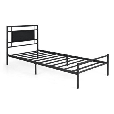 Single Bed Frame With Upholstered Headboard And Metal Slats - image 1