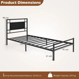Single Bed Frame With Upholstered Headboard And Metal Slats - thumbnail 2