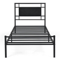Single Bed Frame With Upholstered Headboard And Metal Slats - thumbnail 5