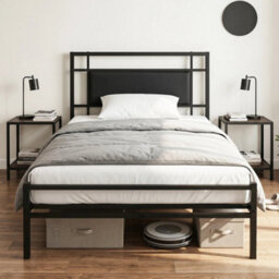 Single Bed Frame With Upholstered Headboard And Metal Slats - thumbnail 4