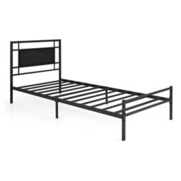 Single Bed Frame With Upholstered Headboard And Metal Slats - thumbnail 1