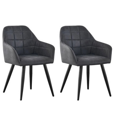 Set Of 2 Faux Matte Suede Leather Dining Chairs Accent Home & Restaurants Dark Grey - image 1