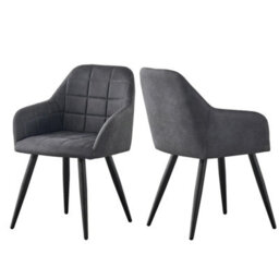 Set Of 2 Faux Matte Suede Leather Dining Chairs Accent Home & Restaurants  Dark Grey - thumbnail 4