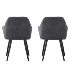 Set Of 2 Faux Matte Suede Leather Dining Chairs Accent Home & Restaurants  Dark Grey - thumbnail 3