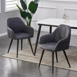 Set Of 2 Faux Matte Suede Leather Dining Chairs Accent Home & Restaurants  Dark Grey - thumbnail 5