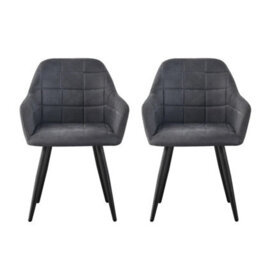 Set Of 2 Faux Matte Suede Leather Dining Chairs Accent Home & Restaurants  Dark Grey - thumbnail 2
