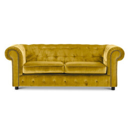 Furnishings For Less UK Ashbourne Chesterfield Large Tumeric Velvet Fabric 3 Seater Sofa Studded Design - thumbnail 1