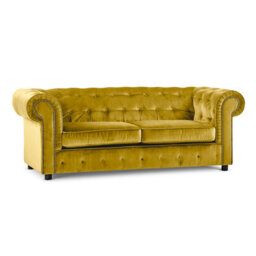 Furnishings For Less UK Ashbourne Chesterfield Large Tumeric Velvet Fabric 3 Seater Sofa Studded Design - thumbnail 2