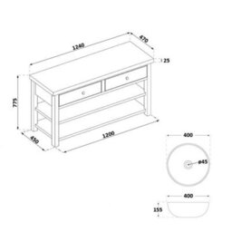 Homestylestore 1215mm Antique White And Oak Bathroom Vanity Unit With Round Countertop Basins And Gold Round Handles - thumbnail 5