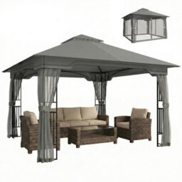 Outsunny 3.3 X 3.3 M Garden Gazebo With Shelves, Upf50+ Permanent Gazebo - thumbnail 2