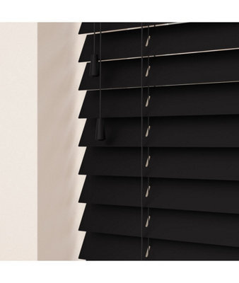 50mm Slat Black Real Wood Venetian Blind With Strings 120Cm Drop 85Cm Wide - image 1