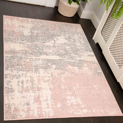 Loomed Blush Pink Grey Distressed Abstract Living Room Rug 160X230Cm - image 1
