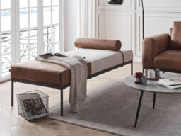 Beliani Chaise Longue Malmos Faux Linen Faux Leather Brown - thumbnail 2