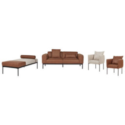 Beliani Chaise Longue Malmos Faux Linen Faux Leather Brown - thumbnail 7