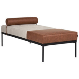 Beliani Chaise Longue Malmos Faux Linen Faux Leather Brown - thumbnail 1