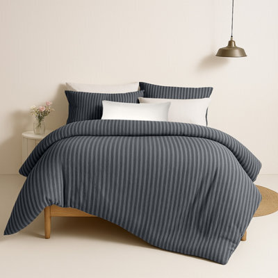 Bedlooms Charcoal Stripe Duvet Cover Set, Reversible, Breathable & Hypoallergenic Bedding Pack, Single 135X200Cm - image 1