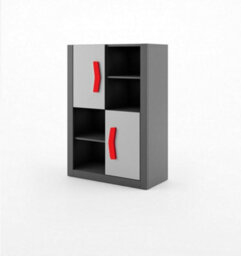 Arte Stylish Grey & Graphite Bumerang Br-04 Sideboard Cabinet 90Cm With Red Handles