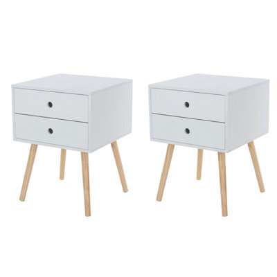 Core Products Set Of 2 Scandia 2 Drawer White Bedside Cabinets, Painted Finish, Tapered Legs - image 1