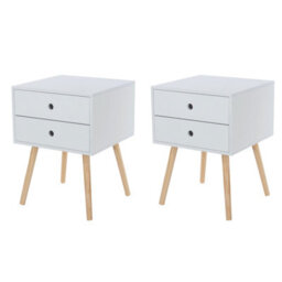 Core Products Set Of 2 Scandia 2 Drawer White Bedside Cabinets, Painted Finish, Tapered Legs - thumbnail 1