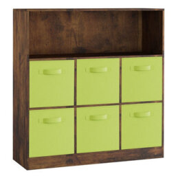 Urbn-Living Urbnliving 94Cm Height 7 Cubed Rustic Brown Wooden Cupboard Bookcase Storage Units Shelves With Green 6 Drawers - thumbnail 3