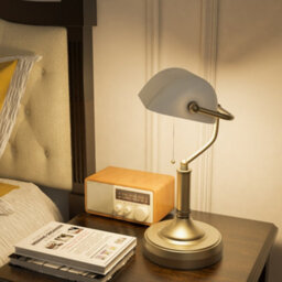Homcom Banker's Table Lamp W/ Antique Bronze Tone Base, White - thumbnail 7