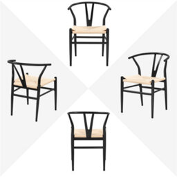 Yaheetech Set Of 2 Black Dining Chairs Weave Modern Chair With Y-Shaped Backrest And Metal Frame - thumbnail 8