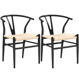 Yaheetech Set Of 2 Black Dining Chairs Weave Modern Chair With Y-Shaped Backrest And Metal Frame - thumbnail 2