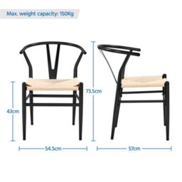 Yaheetech Set Of 2 Black Dining Chairs Weave Modern Chair With Y-Shaped Backrest And Metal Frame - thumbnail 4