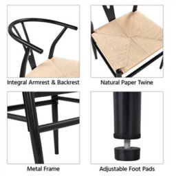 Yaheetech Set Of 2 Black Dining Chairs Weave Modern Chair With Y-Shaped Backrest And Metal Frame - thumbnail 5