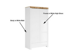 Impact Furniture Double Wardrobe With Drawer 2 Door Storage Cabinet Hanging Rail Storage White Gloss Oak Scandi Holten - thumbnail 5