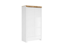 Impact Furniture Double Wardrobe With Drawer 2 Door Storage Cabinet Hanging Rail Storage White Gloss Oak Scandi Holten - thumbnail 2