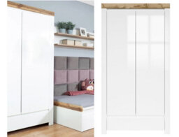 Impact Furniture Double Wardrobe With Drawer 2 Door Storage Cabinet Hanging Rail Storage White Gloss Oak Scandi Holten - thumbnail 1