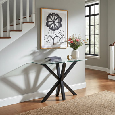 The Furniture Market Star Glass Console Hall Table With Black Legs - image 1